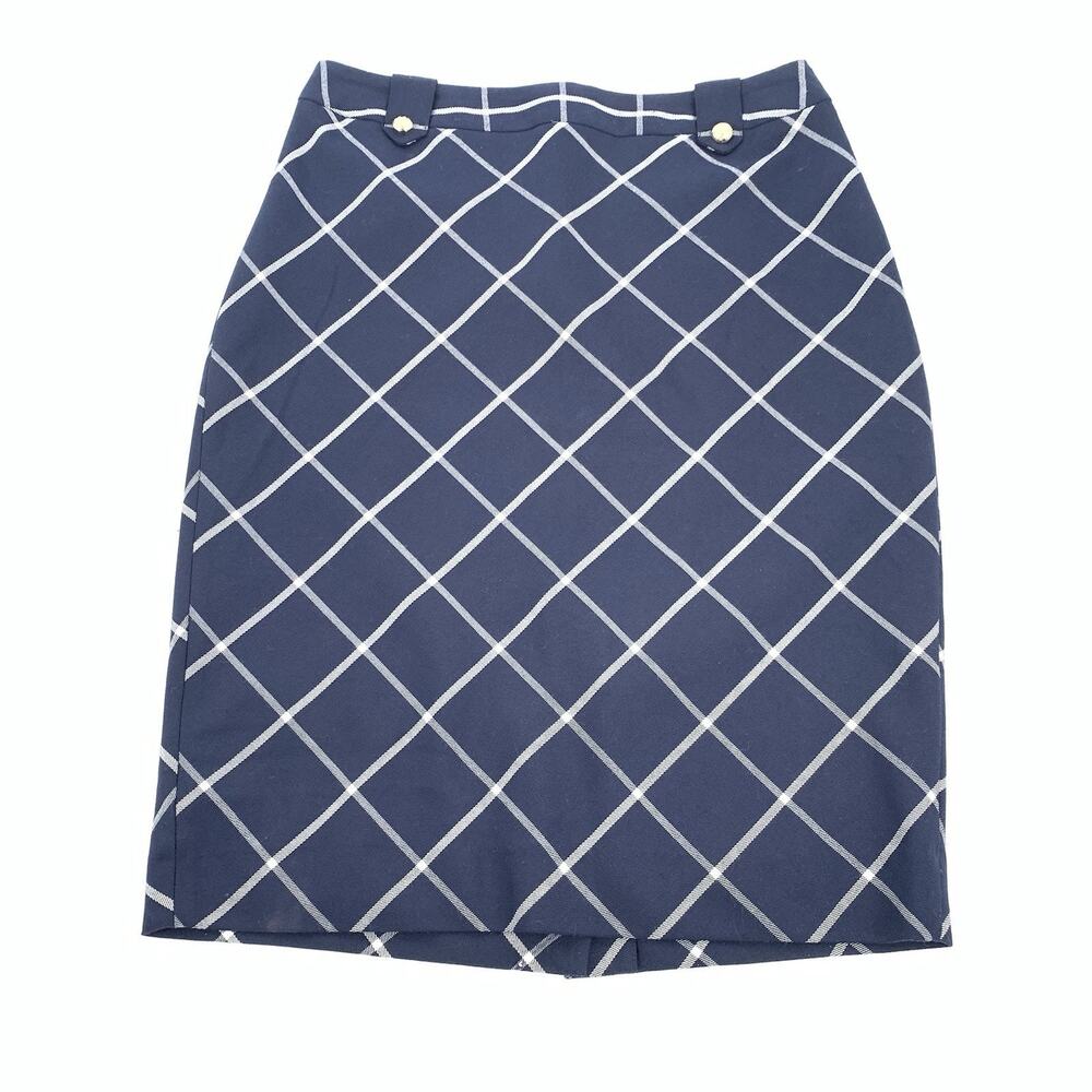 The Limited Plaid Pencil Skirt Size 6 Womens Dark Navy Blue White Small Preppy S